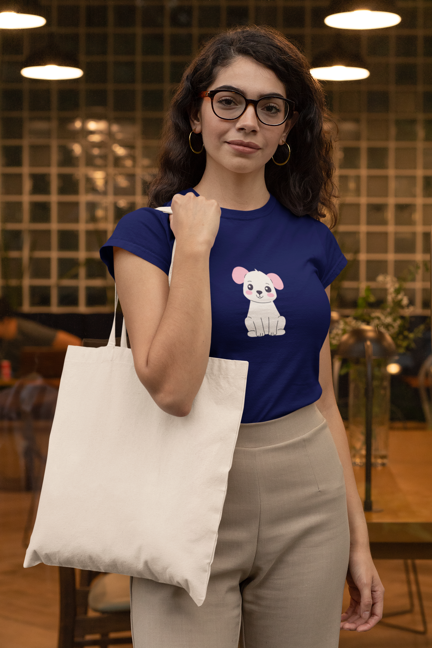 LAFANGEH CUTE DOG|| NAVY BLUE REGULAR FIT TSHIRT || 100% COTTON