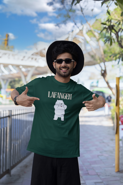 LAFANGEH CHEEKY BEAR  || BOTTLE GREEN REGULAR FIT TSHIRT || 100% COTTON