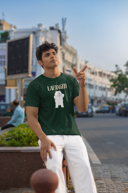 LAFANGEH CHEEKY BEAR  || BOTTLE GREEN REGULAR FIT TSHIRT || 100% COTTON