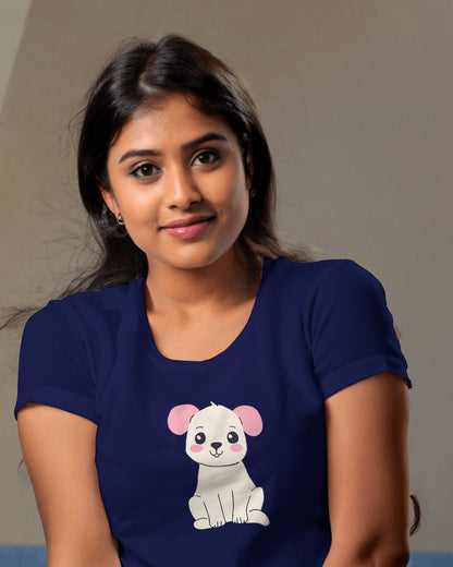 LAFANGEH CUTE DOG|| NAVY BLUE REGULAR FIT TSHIRT || 100% COTTON