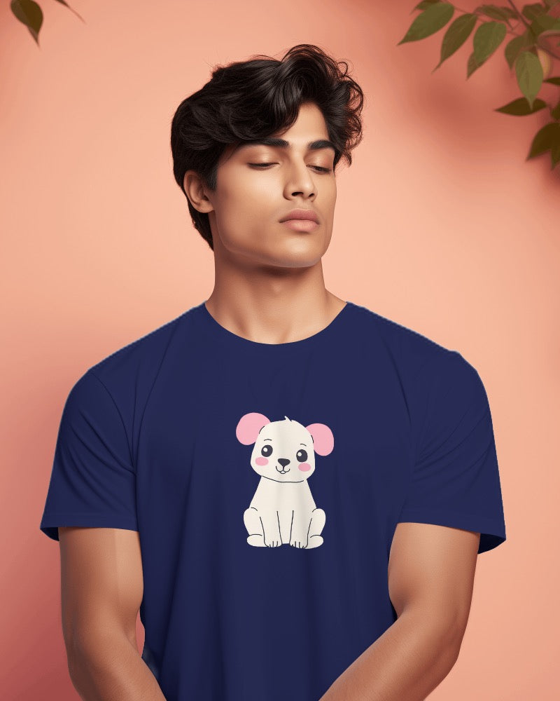 LAFANGEH CUTE DOG|| NAVY BLUE REGULAR FIT TSHIRT || 100% COTTON