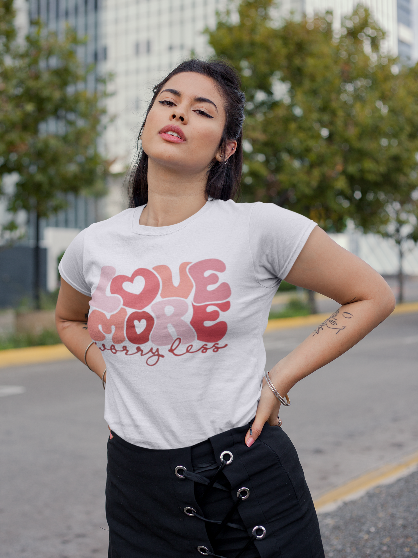 LOVE MORE WORRY LESS || WHITE REGULAR FIT TSHIRT