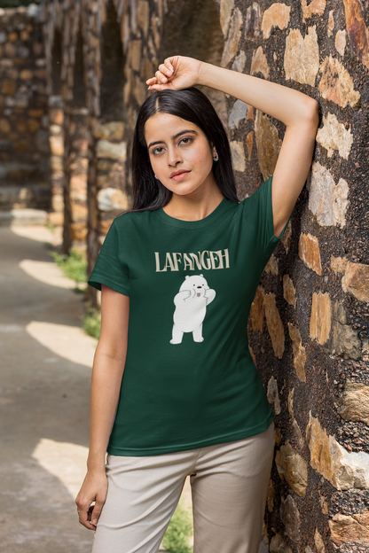 LAFANGEH CHEEKY BEAR  || BOTTLE GREEN REGULAR FIT TSHIRT || 100% COTTON